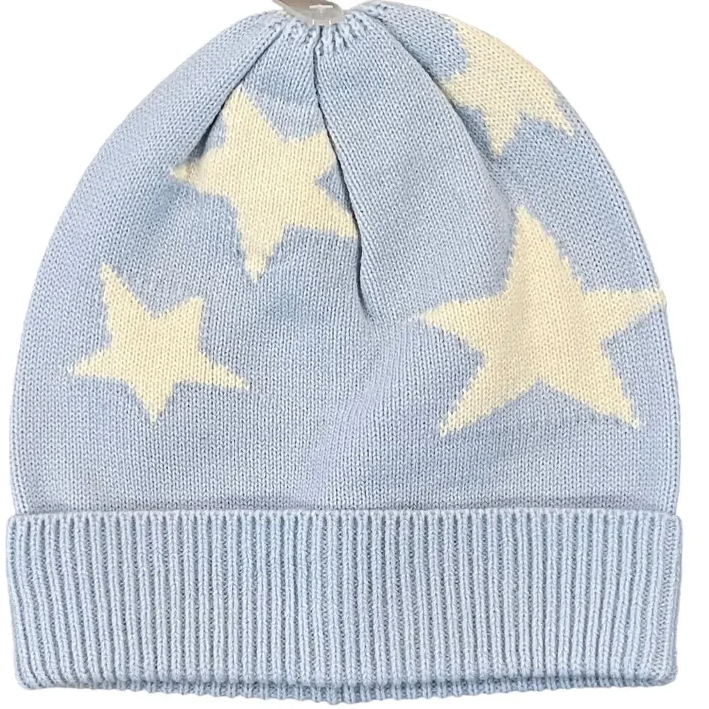 NWT  J. Crew Girls' Light Blue W/Stars Knit Hat/Beanie - SIZE S/M